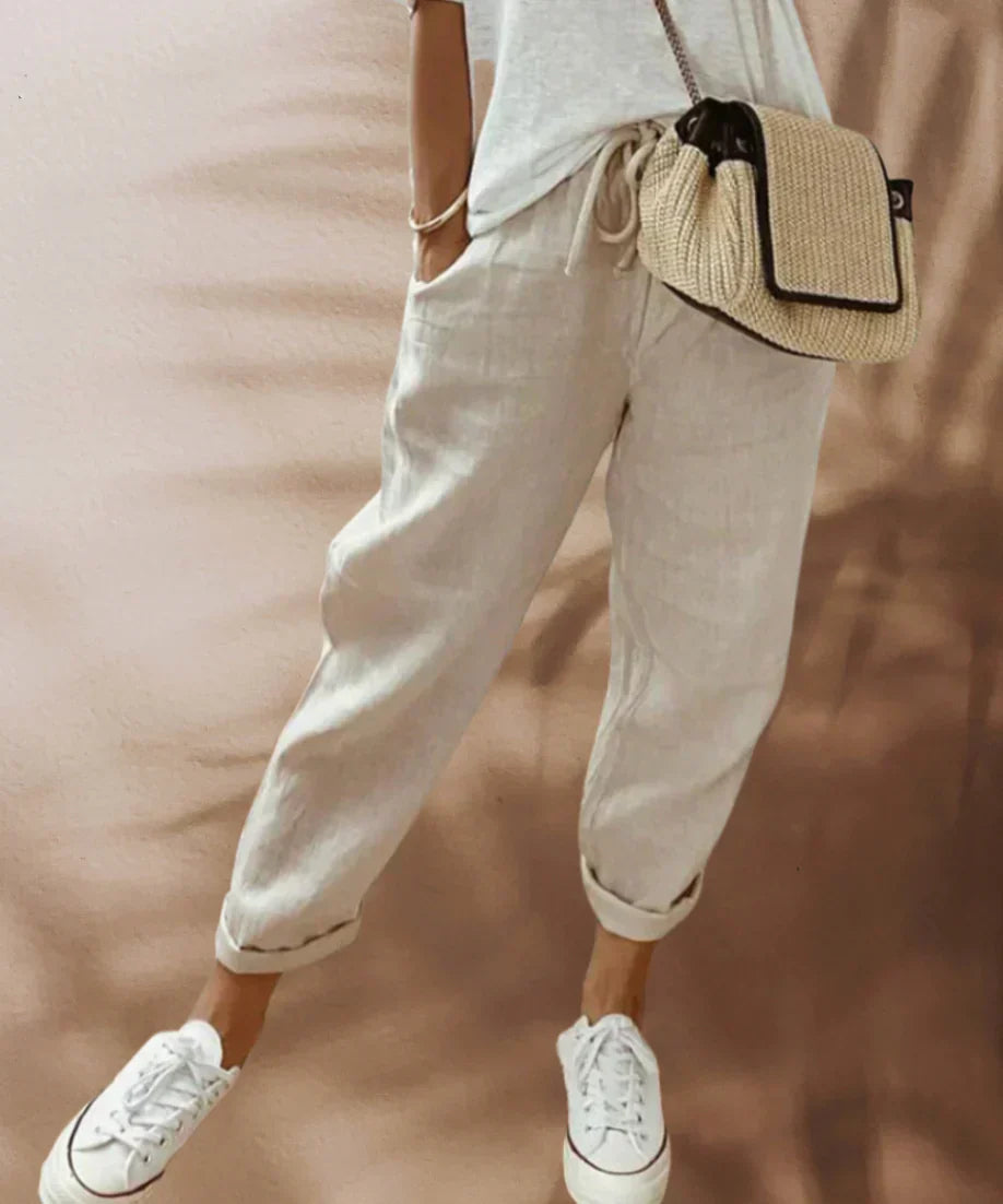 Fashionable and comfortable linen trousers for women - Sophia-Beige-XS-Nora Luxe