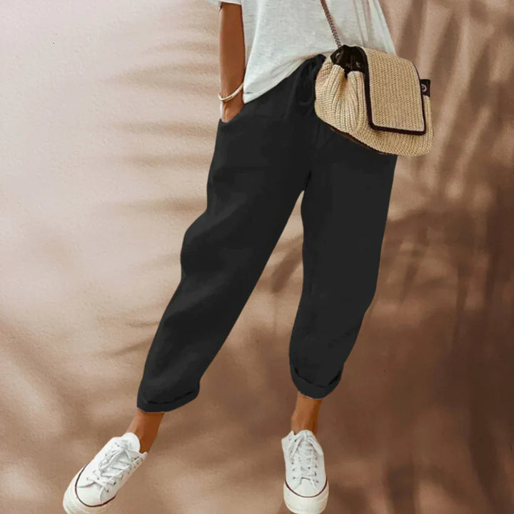 Fashionable and comfortable linen trousers for women - Sophia-Black-XS-Nora Luxe