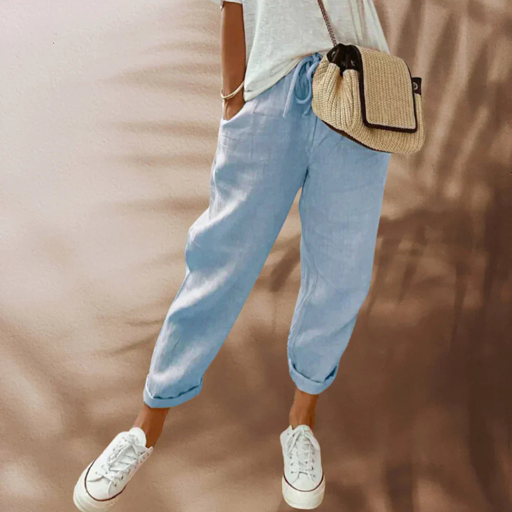 Fashionable and comfortable linen trousers for women - Sophia-Blue-XS-Nora Luxe