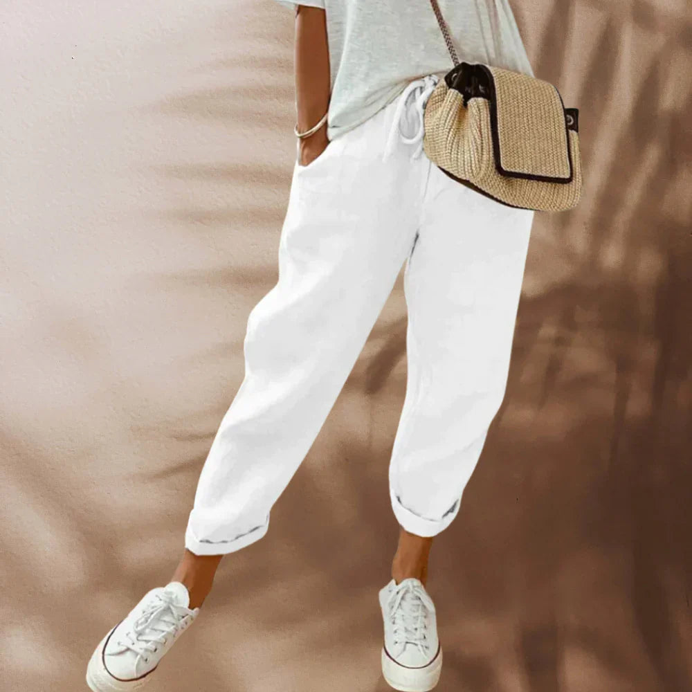 Fashionable and comfortable linen trousers for women - Sophia-White-XS-Nora Luxe