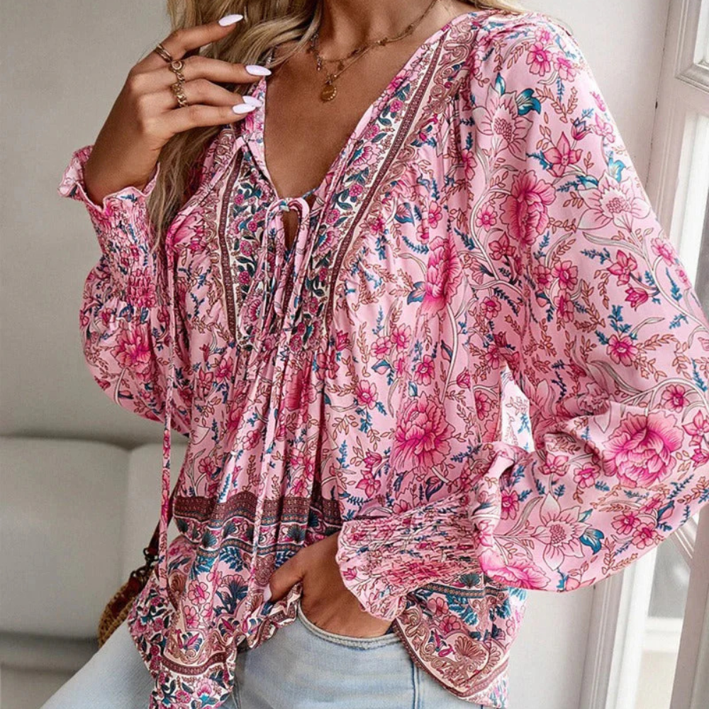 Fashionable Blouse with Floral Print for Women - Valerie-XS-Nora Luxe