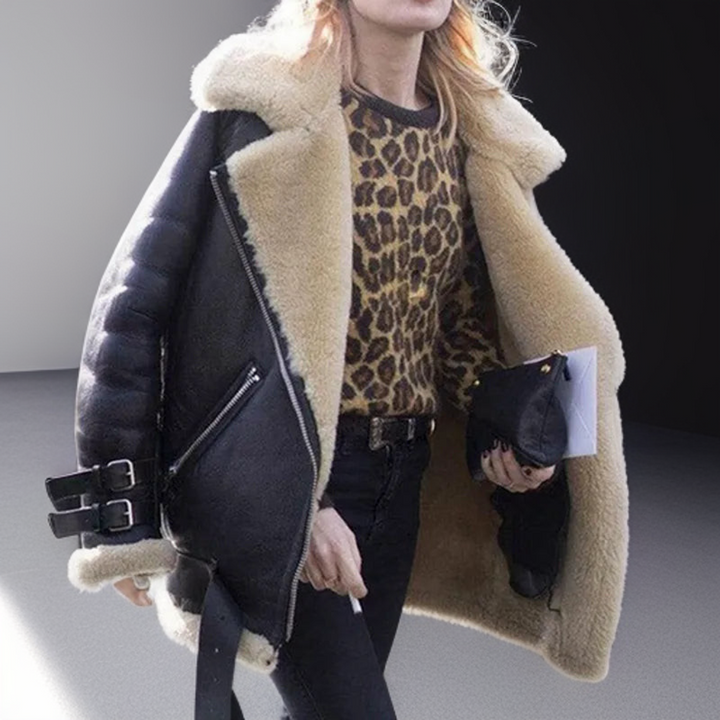 Fashionable Jacket with Leather Clasps for Women - Juliette-Black-S-Nora Luxe