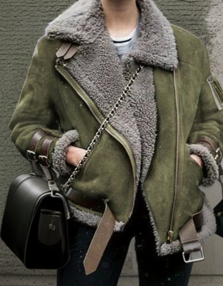 Fashionable Jacket with Leather Clasps for Women - Juliette-Green-S-Nora Luxe