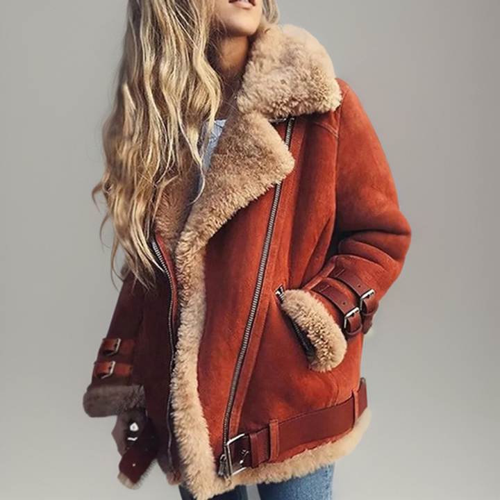 Fashionable Jacket with Leather Clasps for Women - Juliette-Orange-S-Nora Luxe