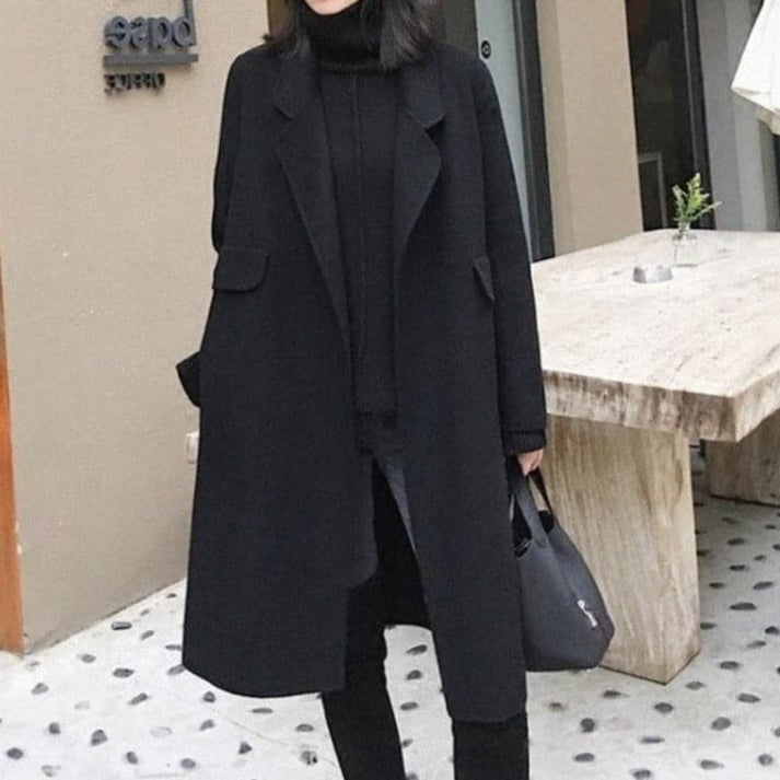 Fashionable Knee-Length Winter Coat - Elowen-Black-XS-Nora Luxe