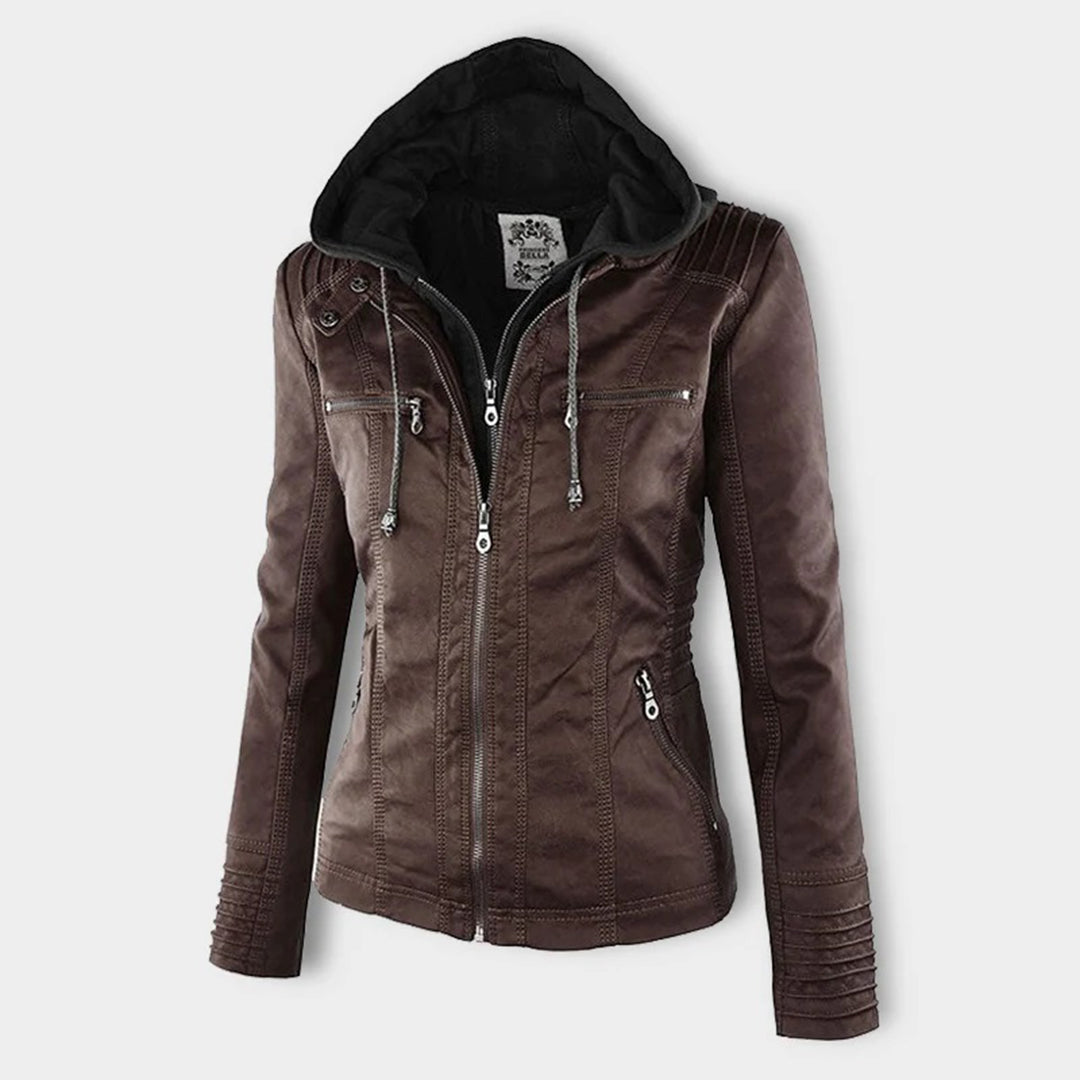Fashionable Leather Jacket - Zara-Khaki-S-Nora Luxe