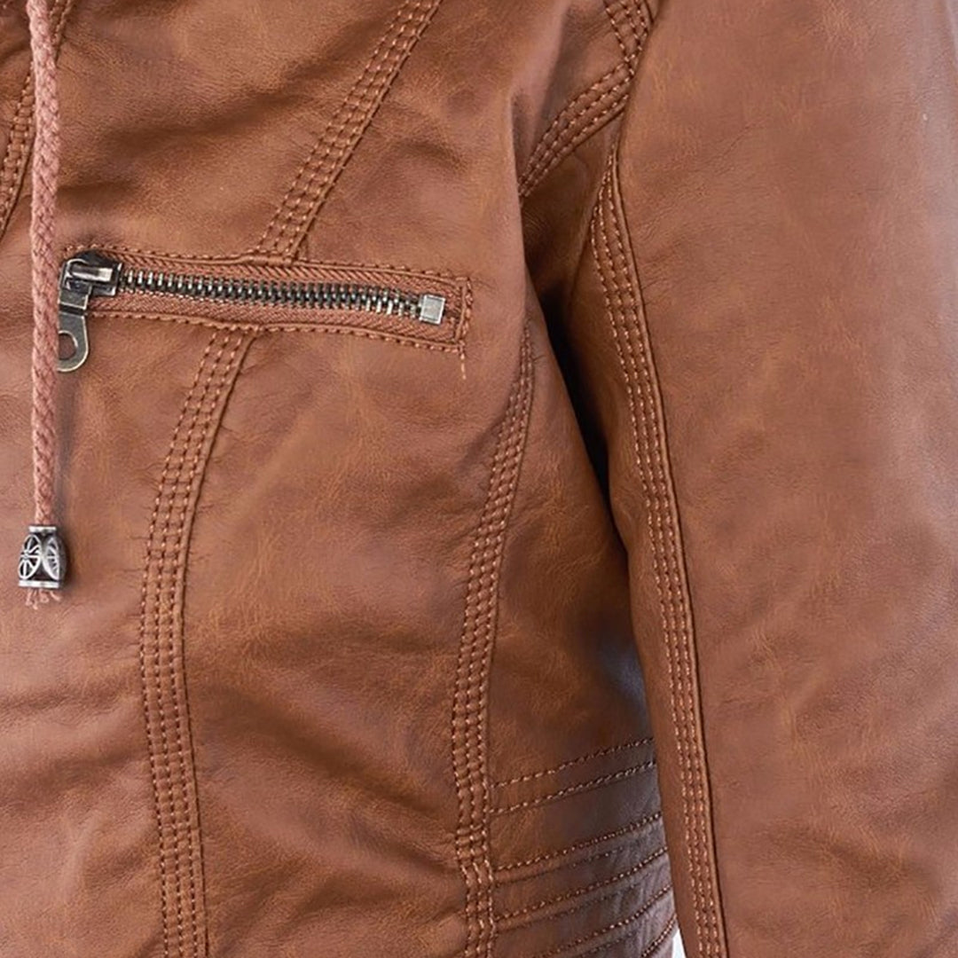 Fashionable Leather Jacket - Zara-Khaki-S-Nora Luxe