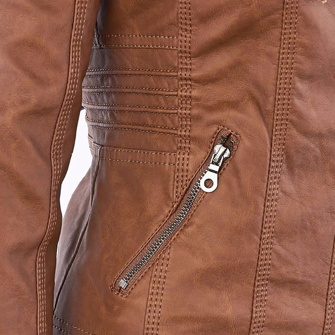 Fashionable Leather Jacket - Zara-Khaki-S-Nora Luxe