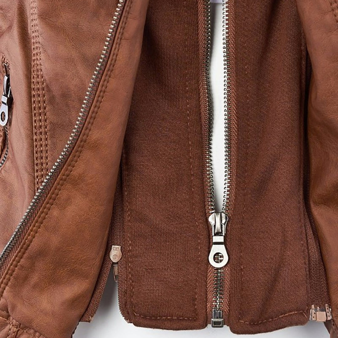 Fashionable Leather Jacket - Zara-Khaki-S-Nora Luxe