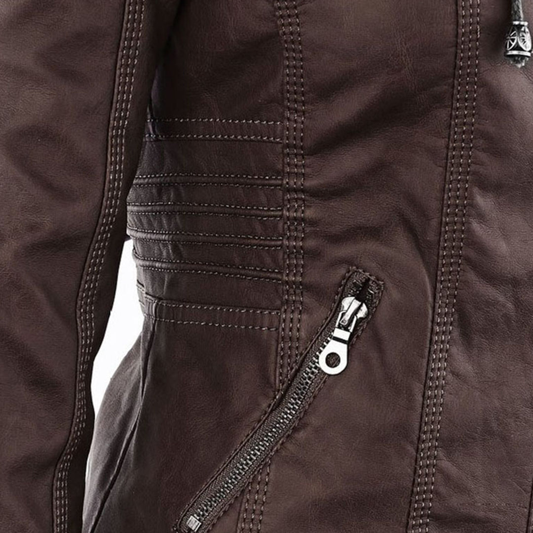 Fashionable Leather Jacket - Zara-Khaki-S-Nora Luxe