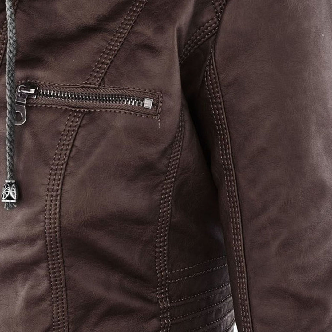 Fashionable Leather Jacket - Zara-Khaki-S-Nora Luxe