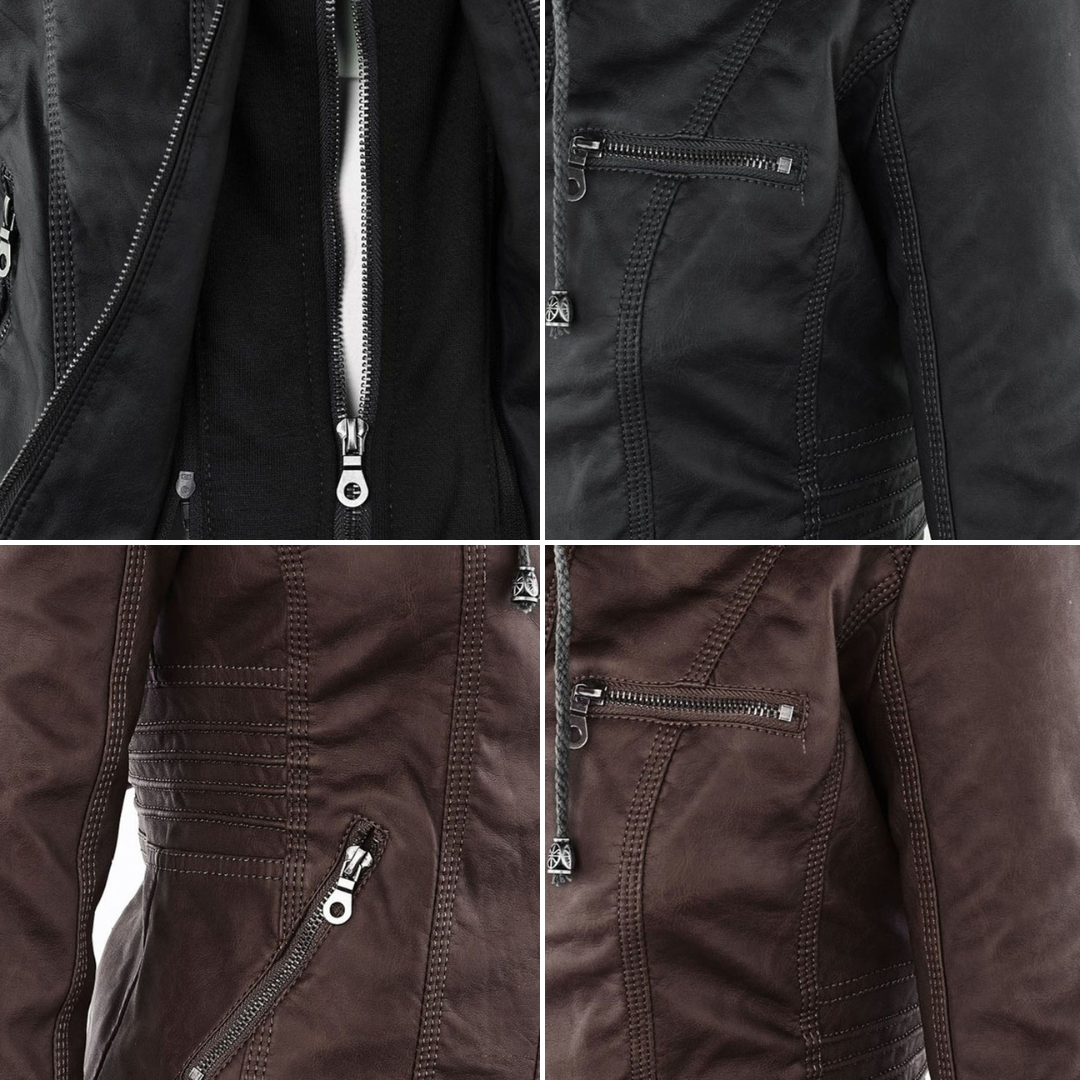 Fashionable Leather Jacket - Zara-Khaki-S-Nora Luxe