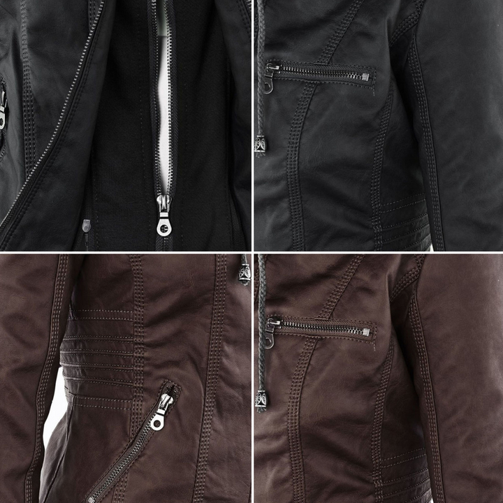 Fashionable Leather Jacket - Zara-Khaki-S-Nora Luxe
