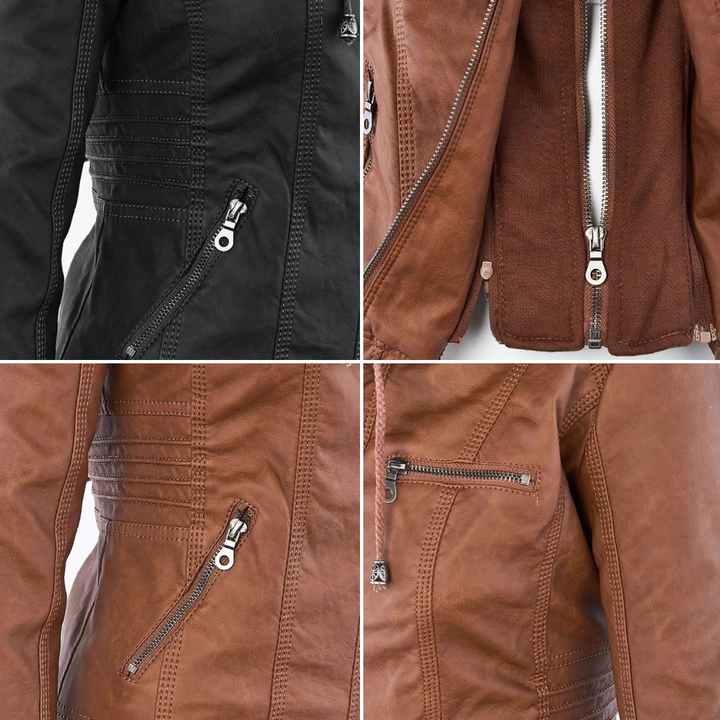 Fashionable Leather Jacket - Zara-Khaki-S-Nora Luxe