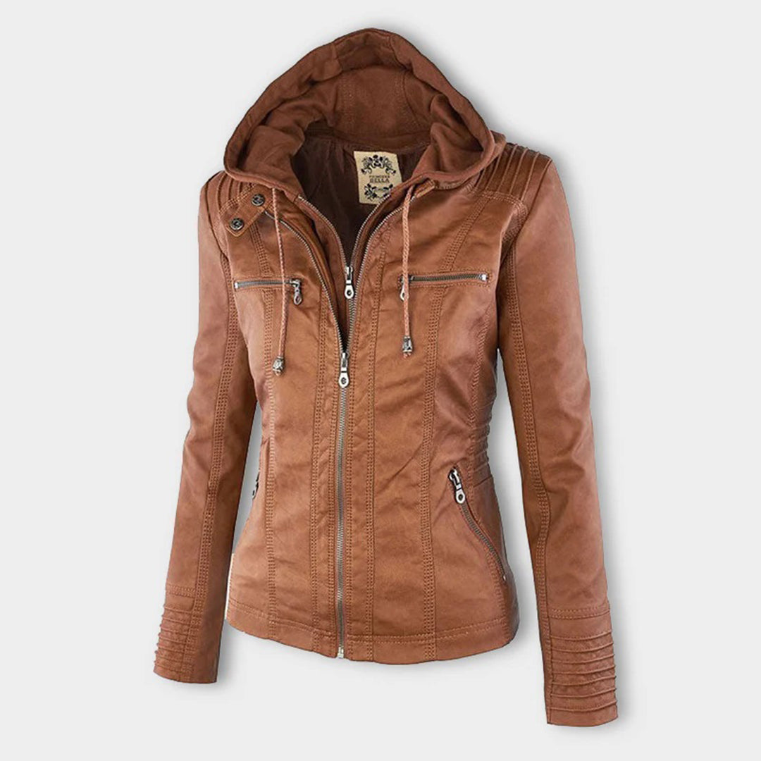 Fashionable Leather Jacket - Zara-Khaki-S-Nora Luxe