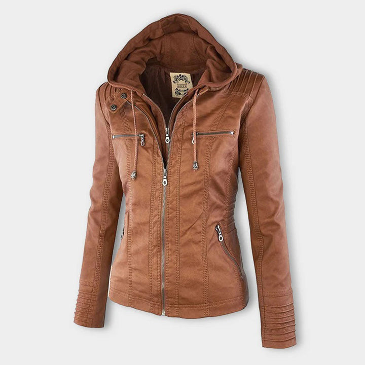 Fashionable Leather Jacket - Zara-Khaki-S-Nora Luxe