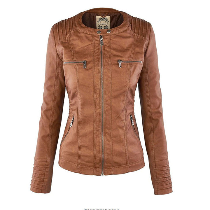 Fashionable Leather Jacket - Zara-Khaki-S-Nora Luxe