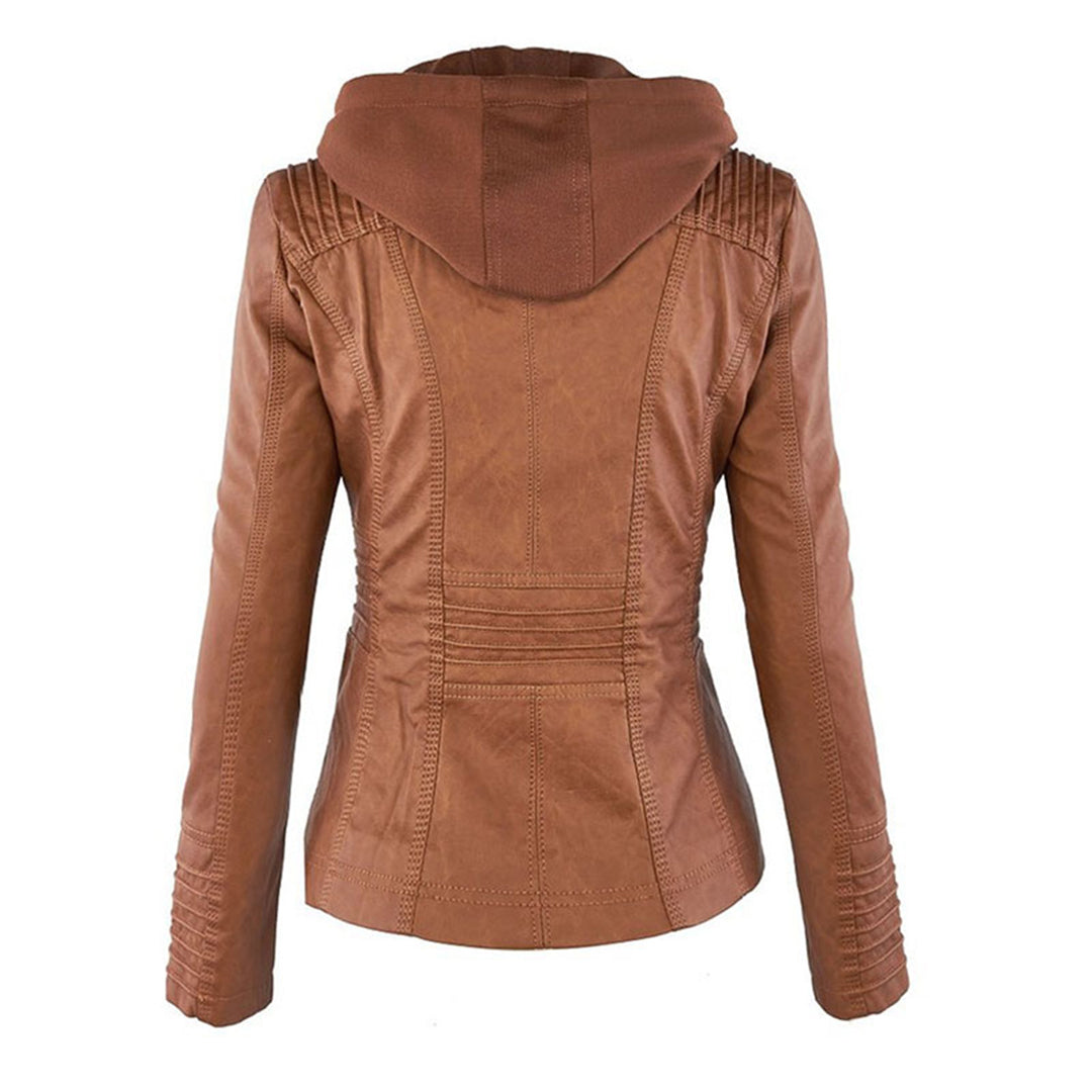 Fashionable Leather Jacket - Zara-Khaki-S-Nora Luxe