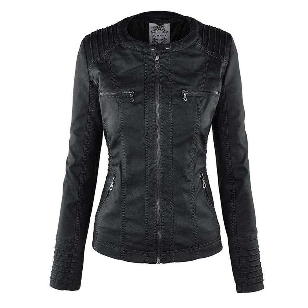 Fashionable Leather Jacket - Zara-Khaki-S-Nora Luxe