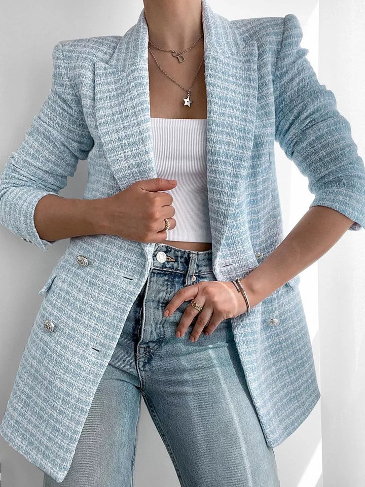 Fashionable Light Blue Women's Blazer - Elena-XS-Nora Luxe