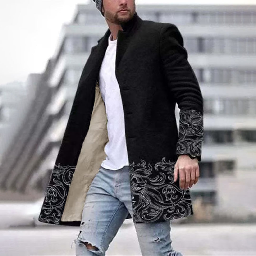 Fashionable Men's Coat with Unique Pattern - Laurent-Gray-S-Nora Luxe