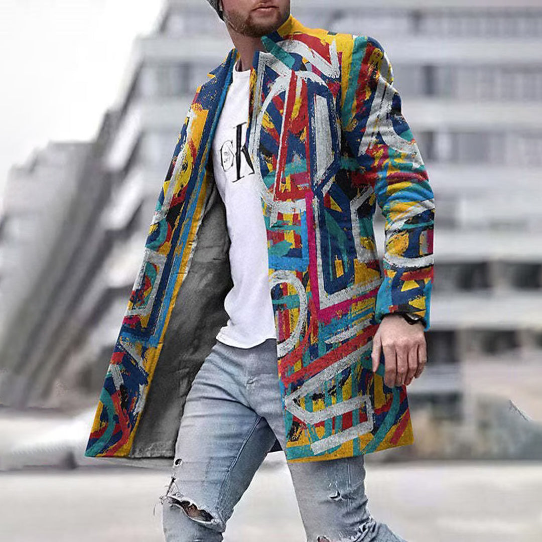 Fashionable Men's Coat with Unique Pattern - Laurent-Rainbow-S-Nora Luxe