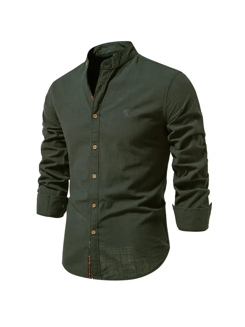 Fashionable men's shirt for spring - Leon-Olive green-XS-Nora Luxe