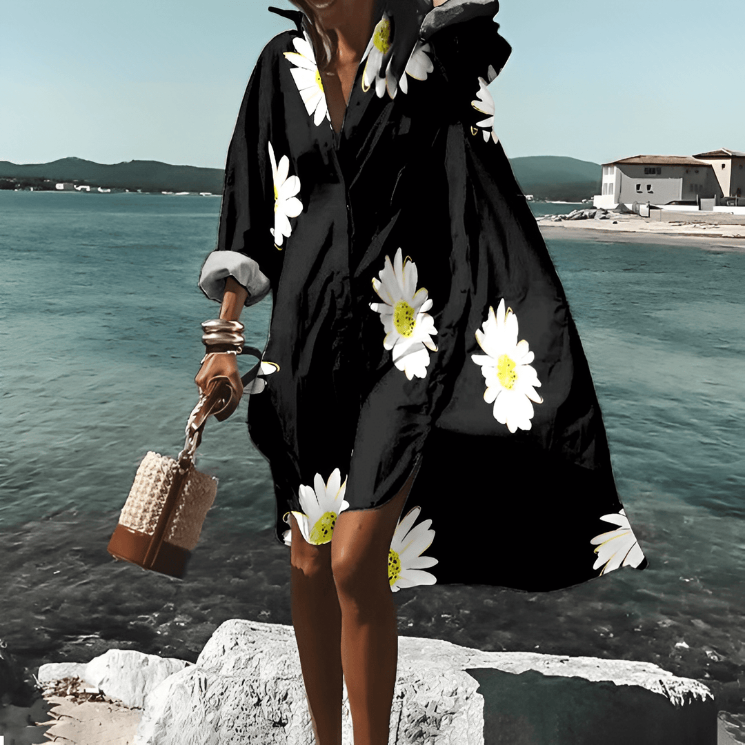 Fashionable Print Midi Dress with Unique Pattern - Mia Belle-Black-S-50% DISCOUNT!-Nora Luxe