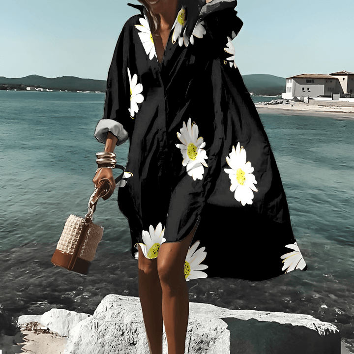 Fashionable Print Midi Dress with Unique Pattern - Mia Belle-Black-S-50% DISCOUNT!-Nora Luxe