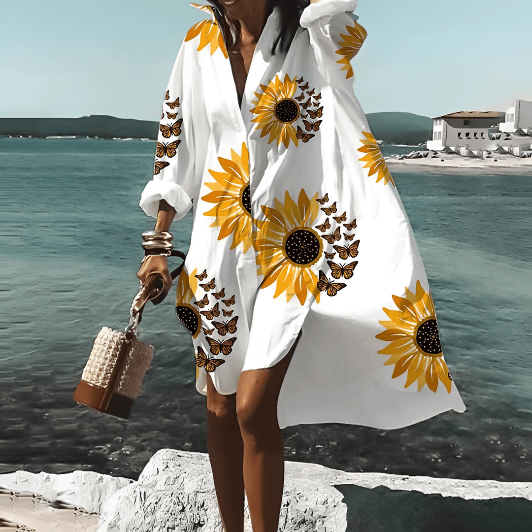 Fashionable Print Midi Dress with Unique Pattern - Mia Belle-Yellow-S-50% DISCOUNT!-Nora Luxe