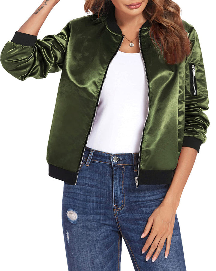 Fashionable Streetwear Bomber Jacket - Daniela-Army Green-M-Nora Luxe