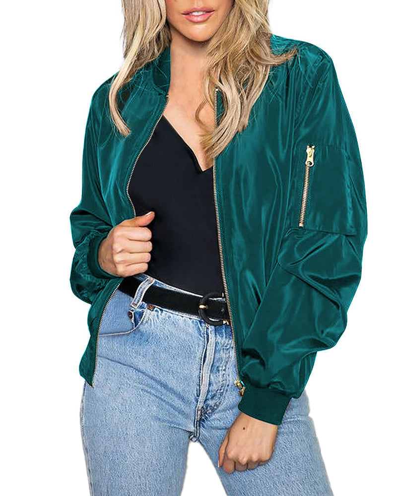 Fashionable Streetwear Bomber Jacket - Daniela-Blue Green-M-Nora Luxe