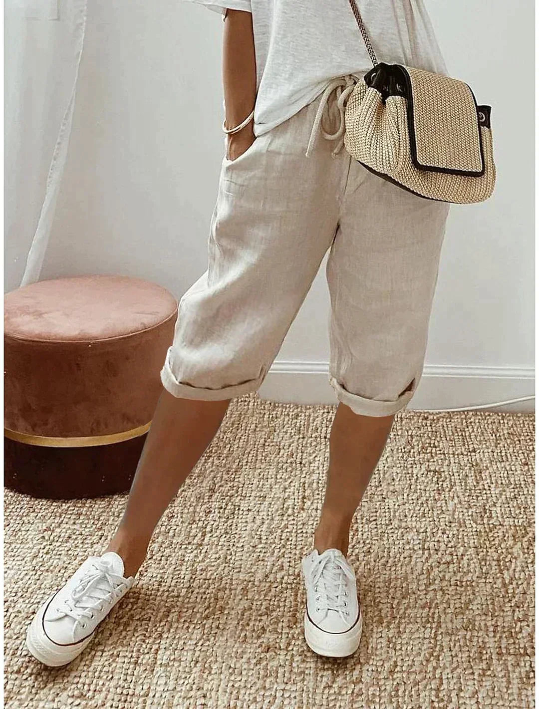 Fashionable summer linen women's trousers - Lina-Beige-XS-Nora Luxe