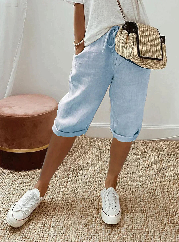 Fashionable summer linen women's trousers - Lina-Blue-XS-Nora Luxe