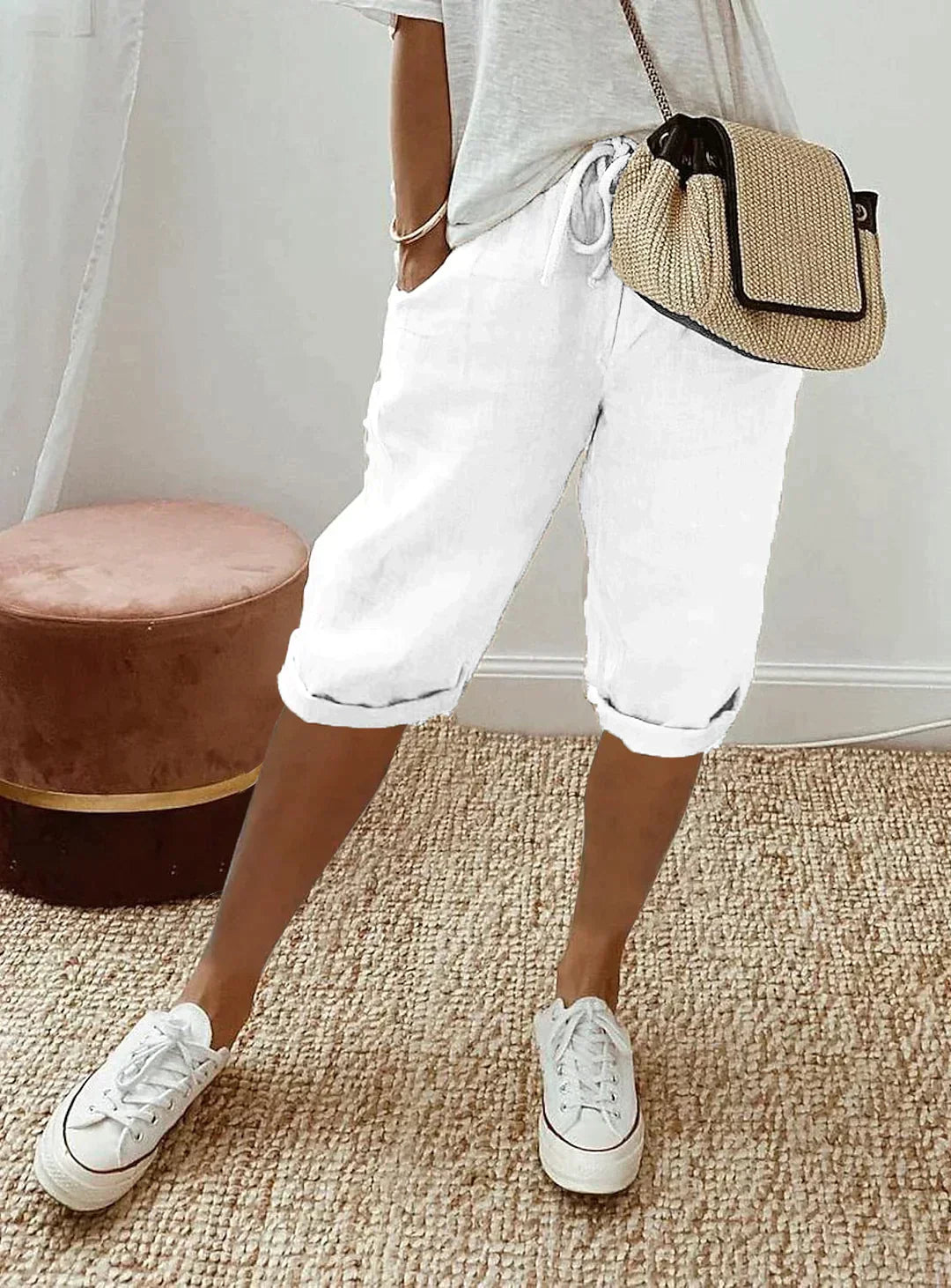 Fashionable summer linen women's trousers - Lina-White-XS-Nora Luxe