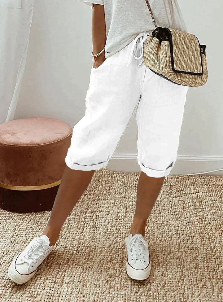 Fashionable summer linen women's trousers - Lina-White-XS-Nora Luxe