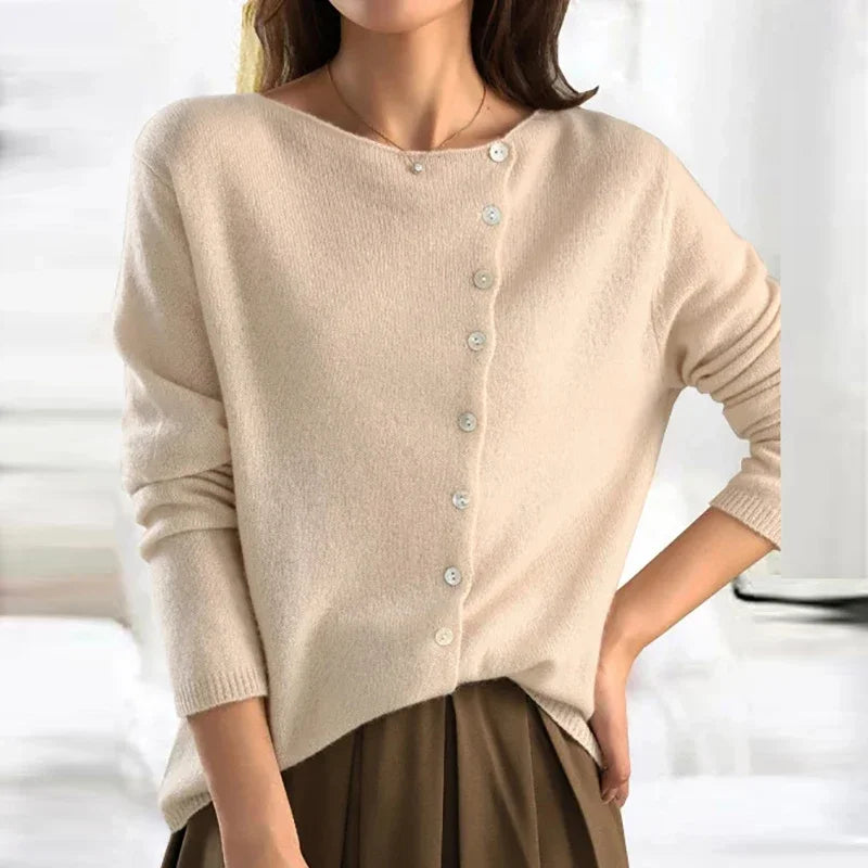 Fashionable Sweater with Stylish Button Closure - Elisa-S-Cream-Nora Luxe