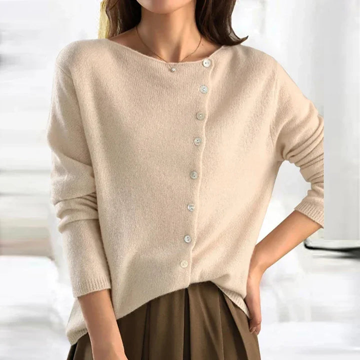 Fashionable Sweater with Stylish Button Closure - Elisa-S-Cream-Nora Luxe