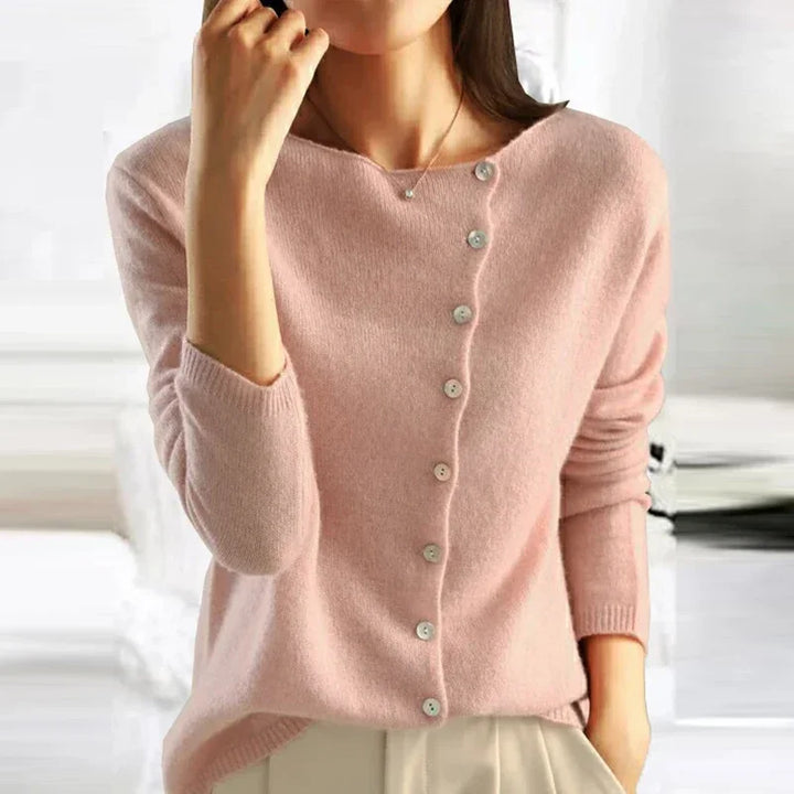 Fashionable Sweater with Stylish Button Closure - Elisa-S-Light pink-Nora Luxe