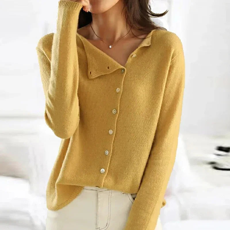 Fashionable Sweater with Stylish Button Closure - Elisa-S-Yellow-Nora Luxe