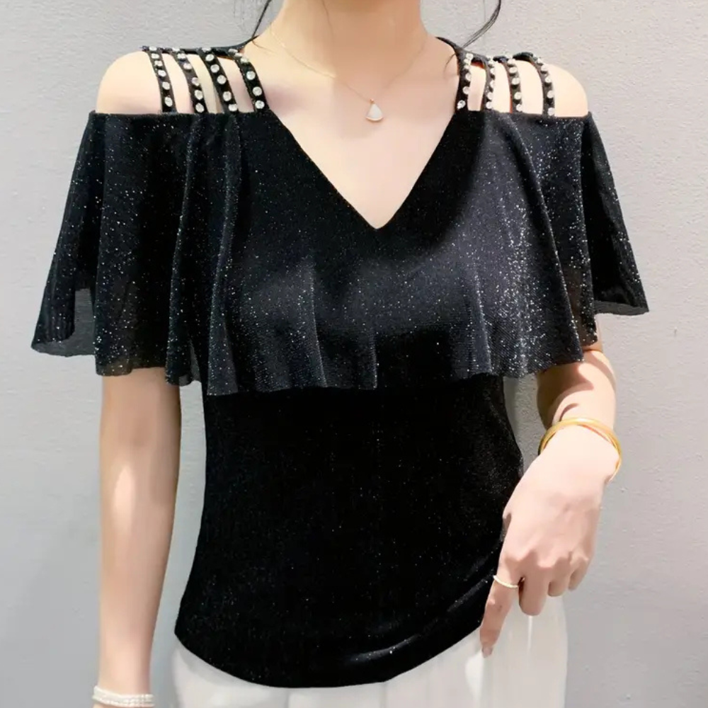 Fashionable V-Neck Blouse for Women - Elvira-Black-XS-Nora Luxe