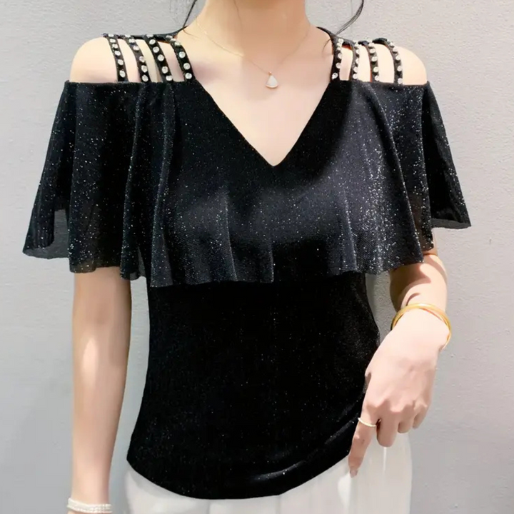 Fashionable V-Neck Blouse for Women - Elvira-Black-XS-Nora Luxe