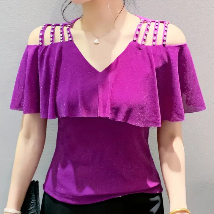 Fashionable V-Neck Blouse for Women - Elvira-Purple-XS-Nora Luxe