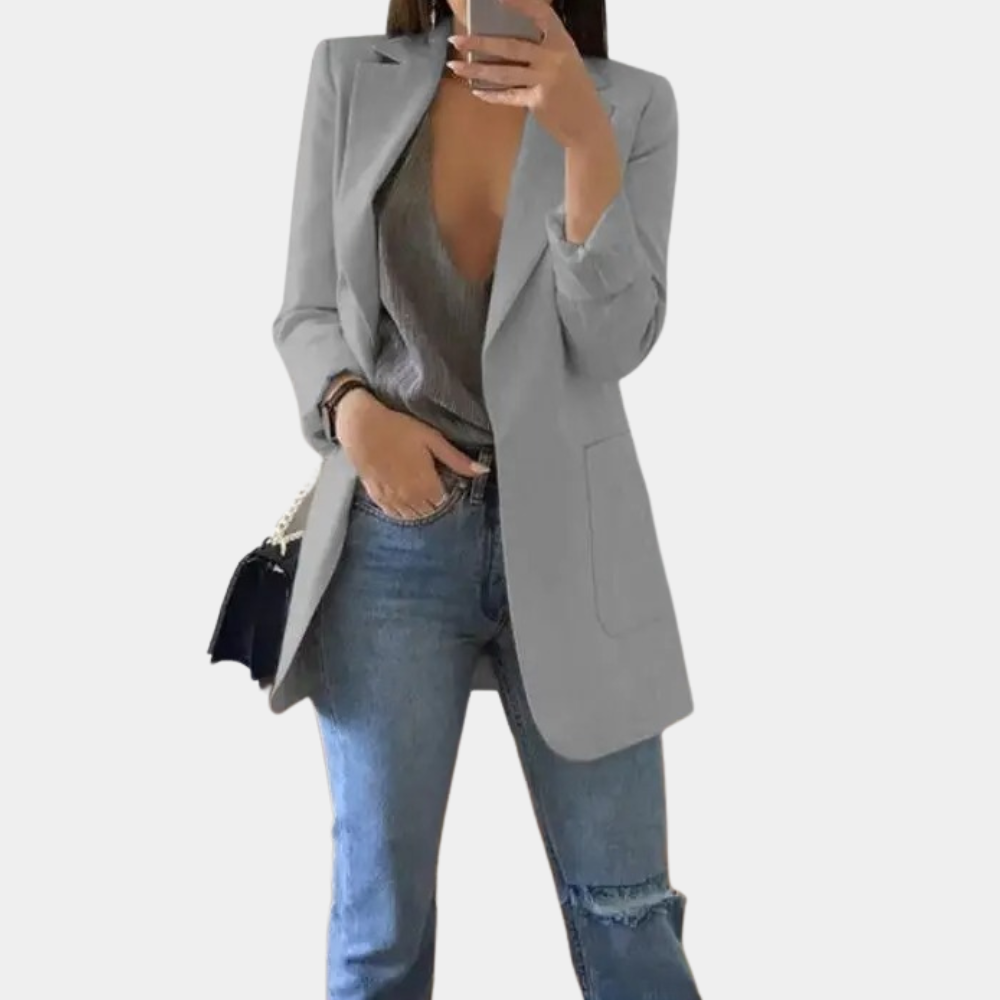 Fentii - Casual Long Blazer for Women-Gray-S-Nora Luxe
