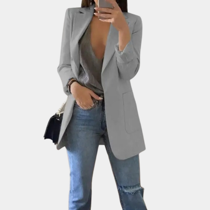 Fentii - Casual Long Blazer for Women-Gray-S-Nora Luxe