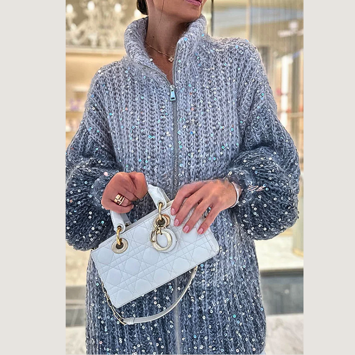 Festive Knitted Cardigan with Sequins - Viola-Blue-S-Nora Luxe