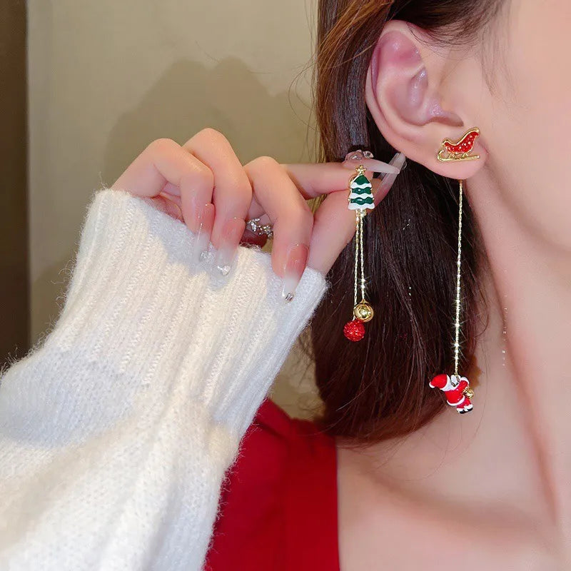 Festive Santa Tassel Earrings | Long Christmas Dangle Jewellery-CHRISTMAS TREE-Nora Luxe