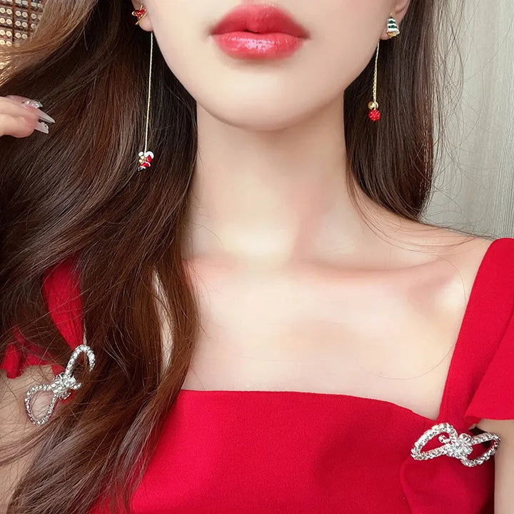 Festive Santa Tassel Earrings | Long Christmas Dangle Jewellery-CHRISTMAS TREE-Nora Luxe