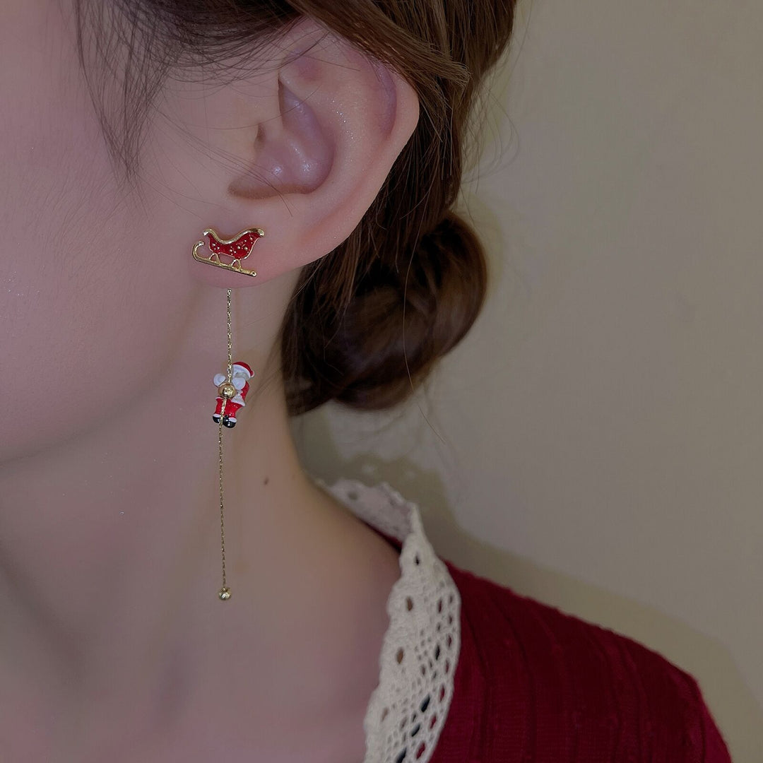 Festive Santa Tassel Earrings | Long Christmas Dangle Jewellery-CHRISTMAS TREE-Nora Luxe