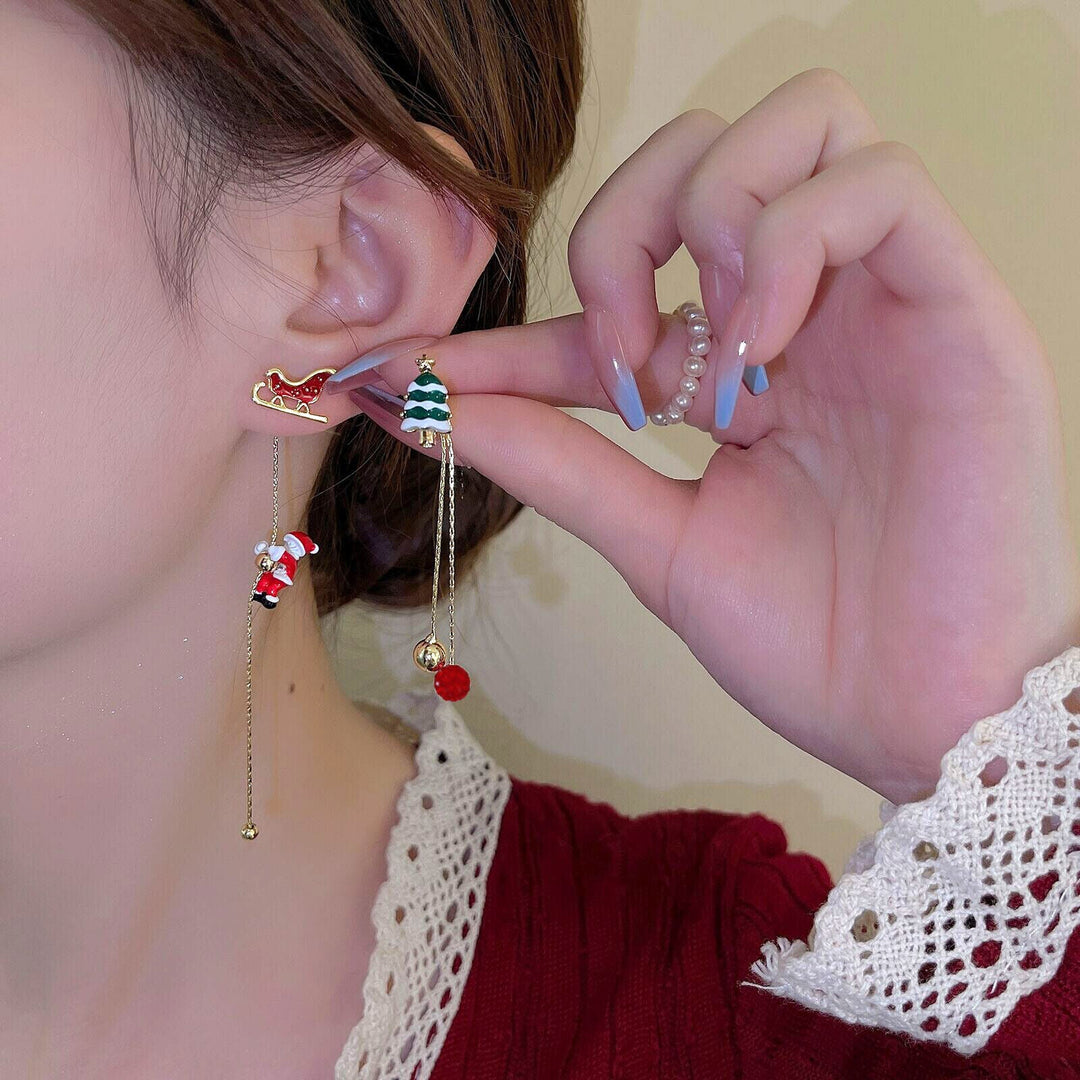 Festive Santa Tassel Earrings | Long Christmas Dangle Jewellery-CHRISTMAS TREE-Nora Luxe
